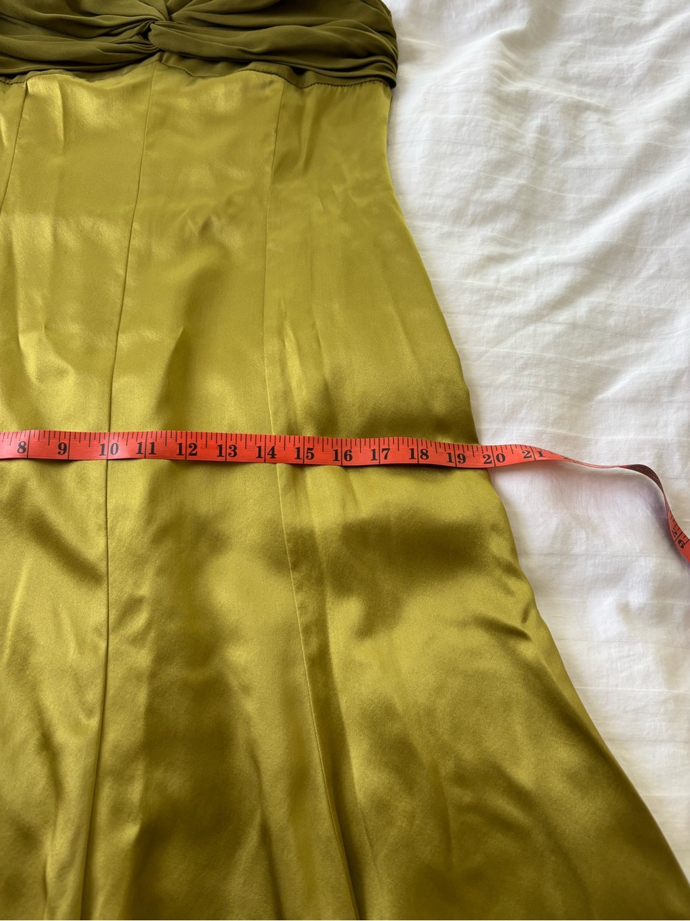 Vintage Ruth Strapless Olive Silk Twist-Bodice Dress Size 8 - Picture 6 of 9
